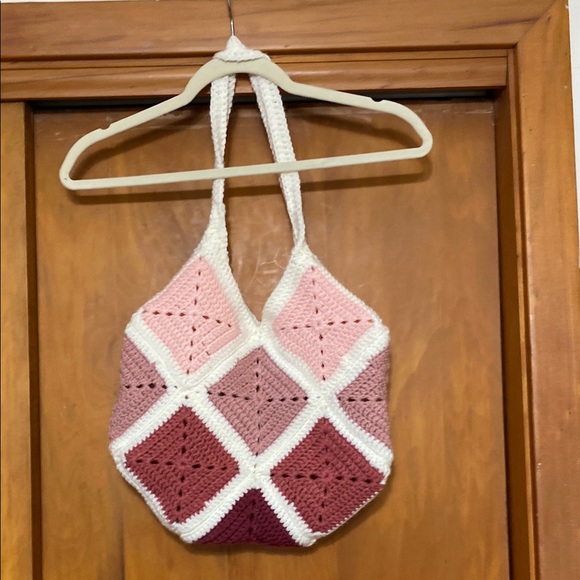 NWOT Handmade Pink Crochet Granny Square Tote Bag - Picture 6 of 11